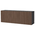 BESTÅ Wall-mounted cabinet combination, black-brown Björköviken/brown stained oak veneer, 180x42x64 cm