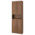BILLY / OXBERG Bookcase w doors/extension unit, brown walnut effect, 80x30x237 cm
