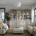 HAVSTA Storage combination w glass doors, grey-beige, 243x47x212 cm