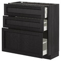 METOD/MAXIMERA Base cabinet with 3 drawers, black/Lerhyttan black stained, 80x39.5x88 cm
