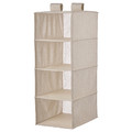 PURRPINGLA Hanging storage w 4 compartments, textile/beige, 36x45x92 cm