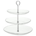 KVITTERA Serving platter, 3 tiers, clear glass, stainless steel