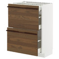 METOD / MAXIMERA Base cab with 2 fronts/3 drawers, white/Stensta dark brown ash veneer, 60x37 cm