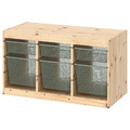 TROFAST Storage combination with boxes, light white stained pine/light green-grey, 93x44x52 cm