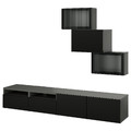 BESTÅ TV storage combination/glass doors, black Selsviken/Fällsvik anthracite, 240x42x190 cm