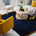 NÖVLING Rug, low pile, dark blue/yellow-brown, 200x300 cm