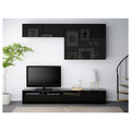 BESTÅ TV storage combination/glass doors, black-brown/Selsviken high-gloss/black smoked glass, 240x42x231 cm
