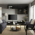 BESTÅ TV storage combination/glass doors, black-brown/Selsviken high-gloss/black smoked glass, 240x42x231 cm