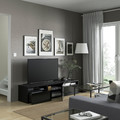 BESTÅ TV bench, black-brown/Selsviken high-gloss/black, 180x42x39 cm