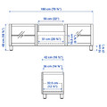 BESTÅ TV bench, white, Lappviken/Stubbarp white clear glass, 180x42x48 cm