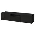 BESTÅ TV bench, black-brown, Selsviken high-gloss/black smoked glass, 180x42x39 cm