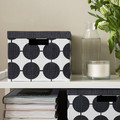 TJENA Storage box with lid, white black/dotted, 25x35x20 cm