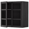 METOD Wall cabinet w shelves/2 glass drs, black/Lerhyttan black stained, 80x80 cm