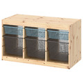 TROFAST Storage combination with boxes, light white stained pine grey-blue/dark grey, 93x44x52 cm