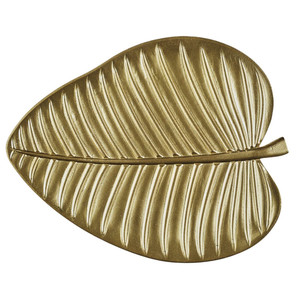 Wooden Decorative Tray Leave 30cm, gold