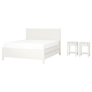 TONSTAD Bedroom furniture, set of 3, incl bed storage/off-white, Standard Double