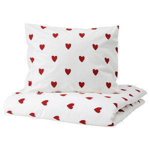 BARNDRÖM Duvet cover and pillowcase, heart pattern/white red