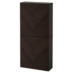 BESTÅ Wall cabinet with 2 doors, black-brown Hedeviken/dark brown stained oak veneer, 60x22x128 cm