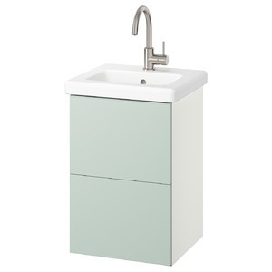 ENHET / TVÄLLEN Wash-stnd w drawers/wash-basin/tap, white/pale grey-green, 44x43x65 cm