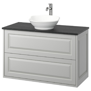 TÄNNFORSEN/VÄSTERSJÖN Wash-stnd w drawers/wash-basin/tap, light grey/black marble effect, 102x49x79 cm