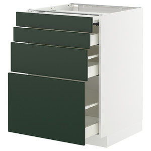 METOD / MAXIMERA Bc w pull-out work surface/3drw, white/Havstorp deep green, 60x60 cm