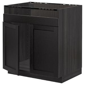 METOD Base cab f HAVSEN double bowl sink, black/Lerhyttan black stained, 80x60 cm