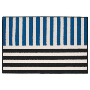 VÄNDPLATS Rug, low pile, blue black/stripe, 60x90 cm