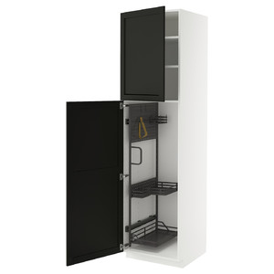 METOD High cabinet with cleaning interior, white/Lerhyttan black stained, 60x60x220 cm