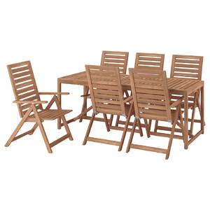 NÄMMARÖ Table+6 reclining chairs, outdoor, light brown stained, 200x75 cm