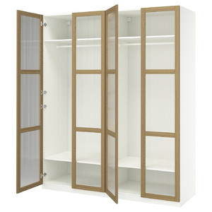 PAX / TONSTAD Wardrobe combination, white/oak veneer glass, 200x60x236 cm