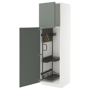 METOD High cabinet with cleaning interior, white/Nickebo matt grey-green, 60x60x200 cm