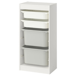 TROFAST Storage combination with boxes, white white/grey, 46x30x94 cm