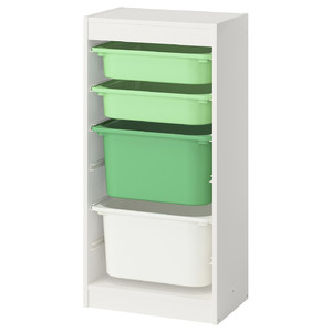 TROFAST Storage combination with boxes, white light green/bright green white, 46x30x94 cm