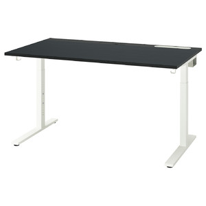 MITTZON Desk, black stained ash veneer/black white, 140x80 cm