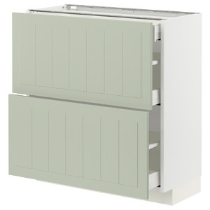 METOD / MAXIMERA Base cab with 2 fronts/3 drawers, white/Stensund light green, 80x37 cm