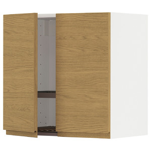METOD Wall cabinet w dish drainer/2 doors, white/Voxtorp oak effect, 60x60 cm