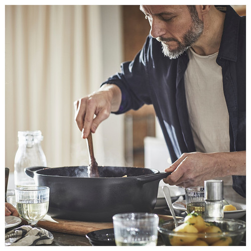 VARDAGEN Casserole with lid, enamelled cast iron matt/black, 6.5 l