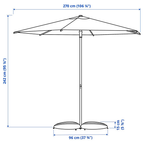 HÖGÖN / IGGÖN Parasol with base, light green/dark grey, 270 cm