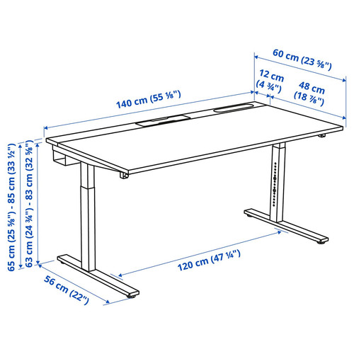 MITTZON Desk, oak veneer/black, 140x60 cm
