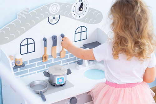 Wooden Kitchen Playset with Light & Accessories House, grey 3+