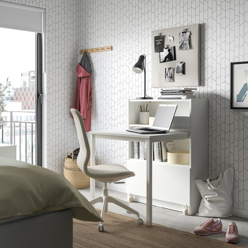 BILLY Bookcase with desk and drawer, white, 80x106 cm
