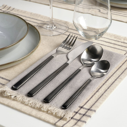 LÖFTESRIK 24-piece cutlery set, black/stainless steel satin