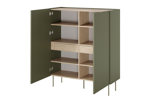 High Cabinet Sideboard with 2 Doors & 2 Drawers Desin 120, olive/nagano oak
