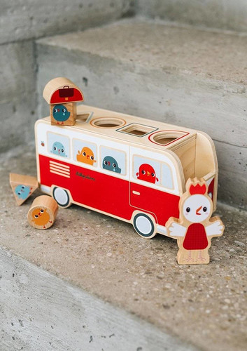 LILLIPUTIENS Wooden Bus Sorter with 4 Paulette Chickens 12m+