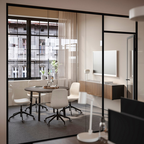 MITTZON Conference table, round walnut veneer/black, 120x75 cm
