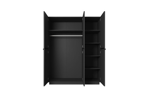Wardrobe Nicole 150 cm, matt black, black handles