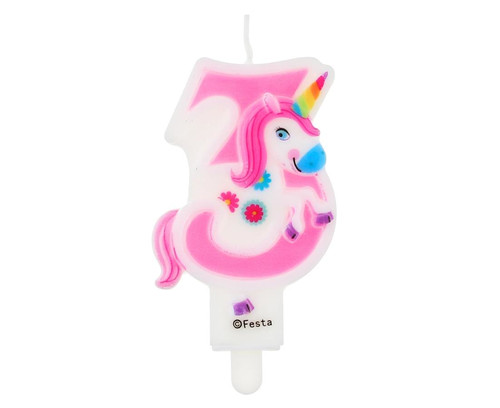 Birthday Candle 3 Unicorn 7.8cm