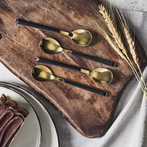 Set of 4 Dessert Spoons, gold/black
