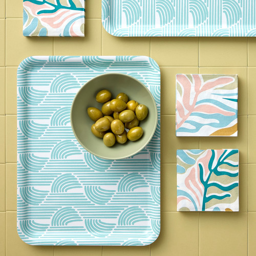SLÖJSTJÄRT Tray, blue/patterned, 28x37 cm