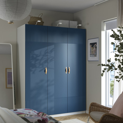 PAX / FYRUDDEN Wardrobe combination, white/blue, 150x60x201 cm